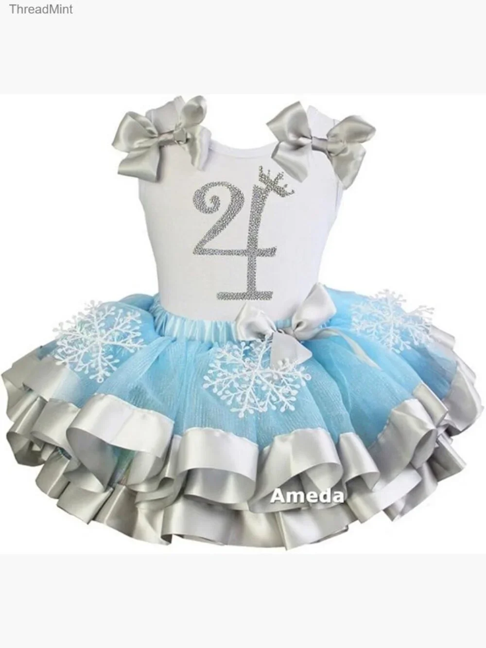 Girls Princess Tutu Outfit with Snowflake Rhinestone Top